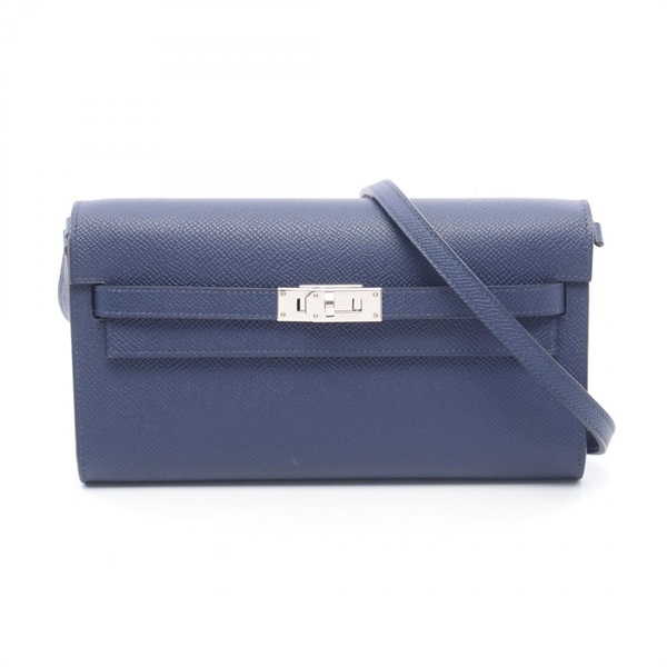 HERMES Kelly to go Shoulder crossbody Bag W Epsom Blue saphir SHW Used Women