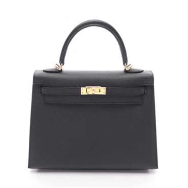 HERMES Kelly 25 outside Stitched shoulder Handbag K Epsom leather Black Used GHW