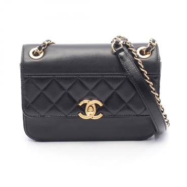 CHANEL Matelasse Mini chain Shoulder hand Bag leather Black Used Women GHW
