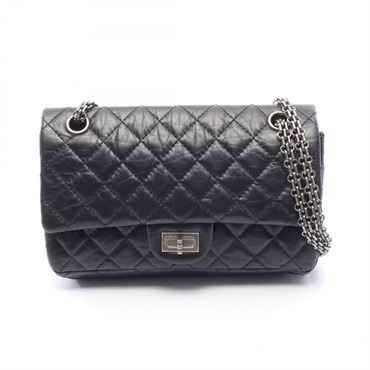 CHANEL 2.55 Matelasse Chain Shoulder hand Bag Calfskin Black Used Women SHW