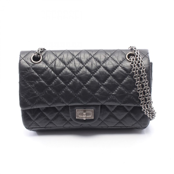 CHANEL 2.55 Matelasse Chain Shoulder hand Bag Calfskin Black Used Women SHW