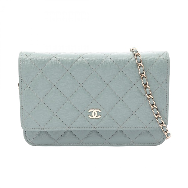 CHANEL Matelasse Chain Shoulder Crossbody Bag Wallet Calf leather Green GHW Used