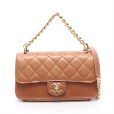 CHANEL Matelasse chain Shoulder hand Bag leather camel Used Women GHW