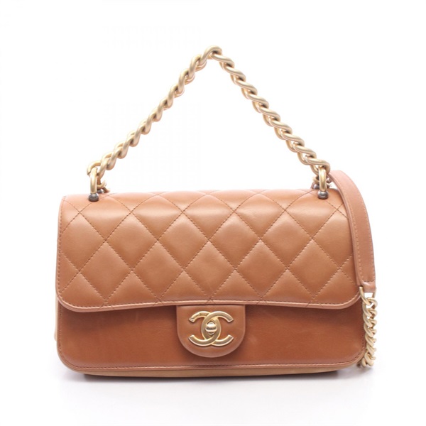 CHANEL Matelasse chain Shoulder hand Bag leather camel Used Women GHW