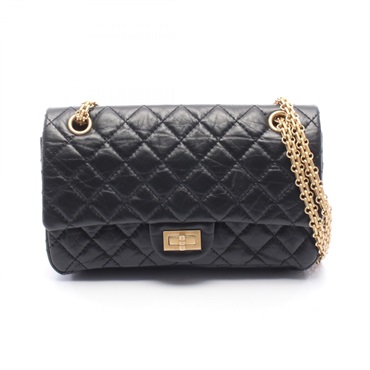 CHANEL 2.55 Matelasse Chain Shoulder Bag A37586 Calfskin Black Used Women GHW