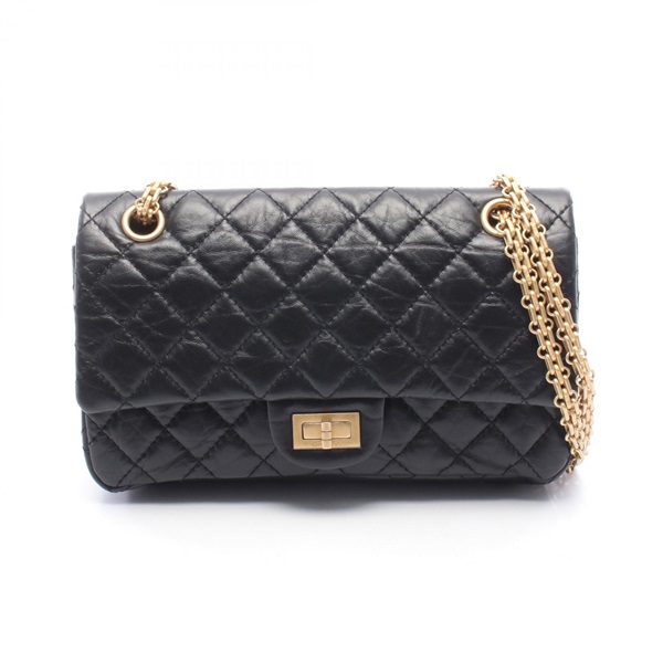 CHANEL 2.55 Matelasse Chain Shoulder Bag A37586 Calfskin Black Used Women GHW