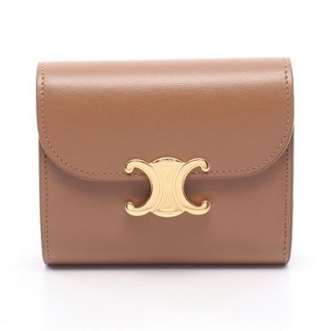CELINE Triomphe small flap Tri-fold wallet 10D783DPV leather Brown Used