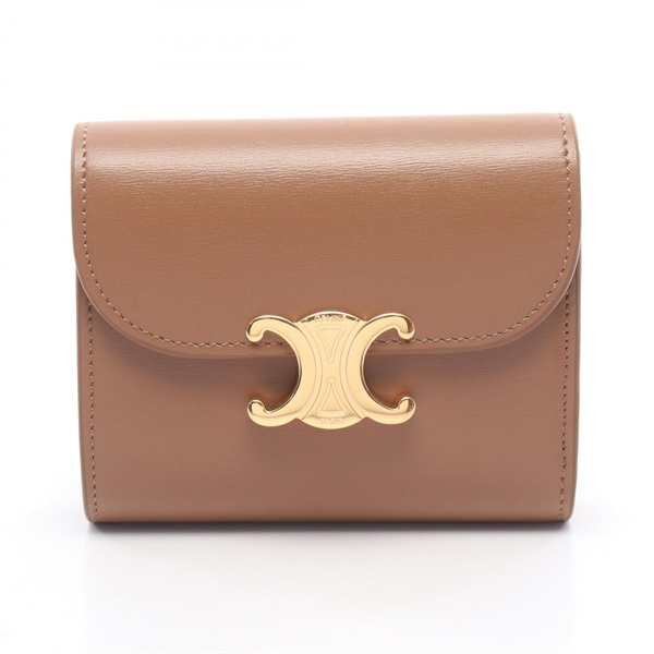 CELINE Triomphe small flap Tri-fold wallet 10D783DPV leather Brown Used