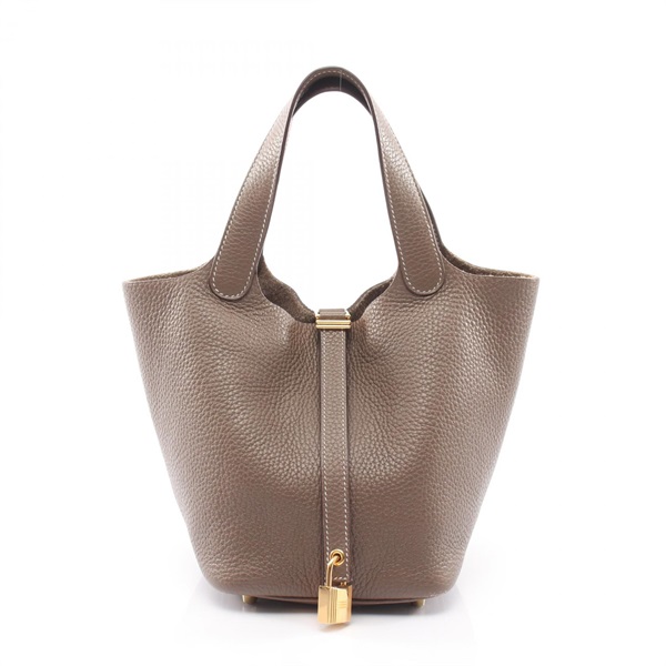 HERMES Picotin Lock PM tote Handbag D Taurillon Clemence Etoupe Grey Used GHW