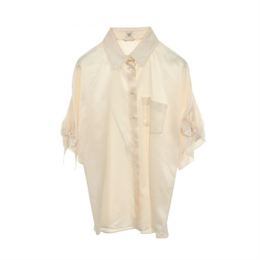 HERMES Short sleeve ribbon blouse shirt silk #38 Beige Used Women