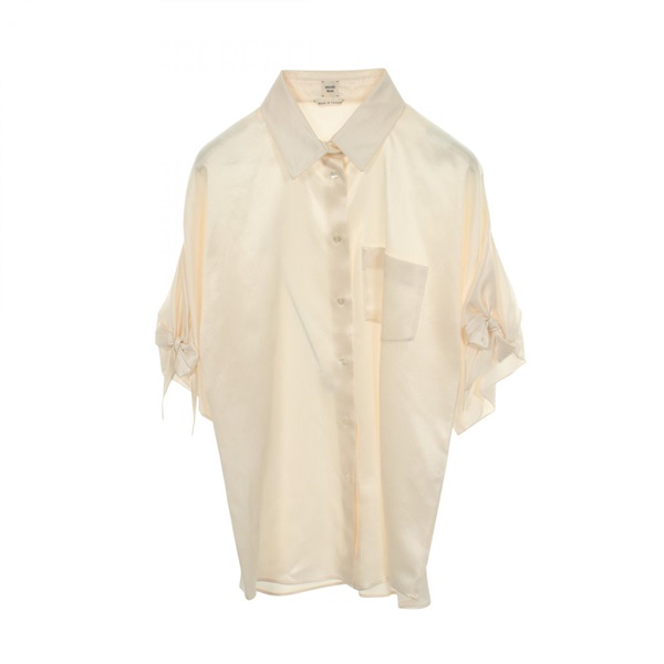 HERMES Short sleeve ribbon blouse shirt silk #38 Beige Used Women