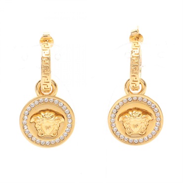 VERSACE Medusa Circle Pierced earrings Gold Plated Rhinestone Clear Used Women