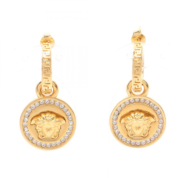 VERSACE Medusa Circle Pierced earrings Gold Plated Rhinestone Clear Used Women