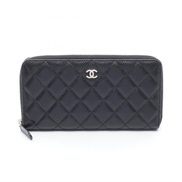 CHANEL Classic Long Zip Matelasse Around long wallet Calfskin Black SHW Used CC