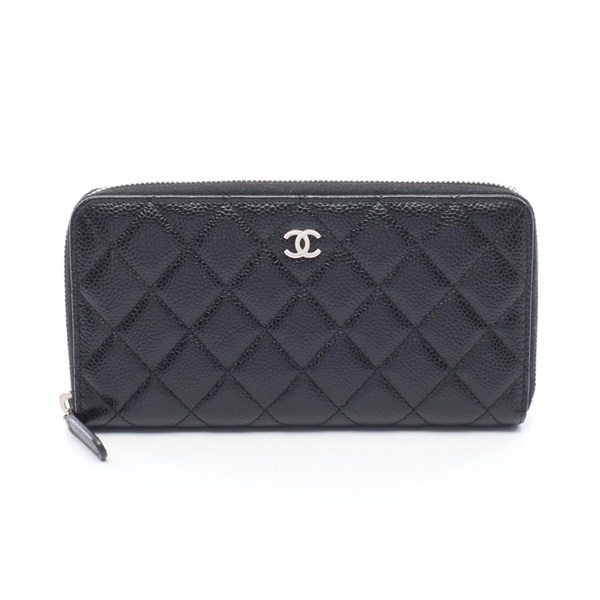 CHANEL Classic Long Zip Matelasse Around long wallet Calfskin Black SHW Used CC