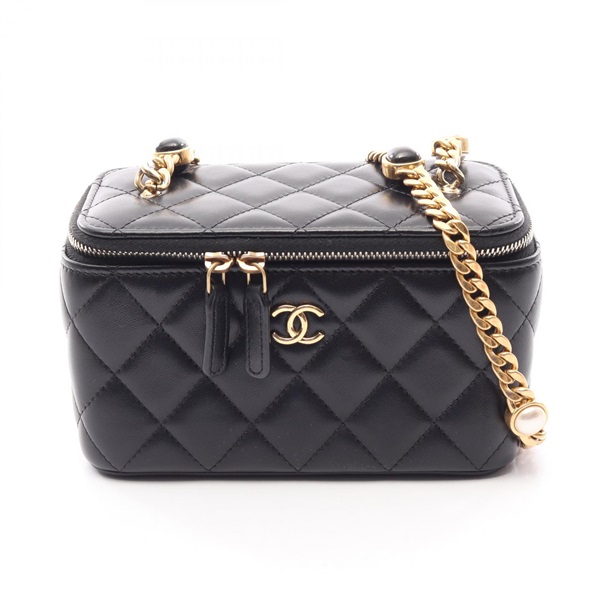 CHANEL Matelasse Vanity Chain Shoulder Bag Lambskin Black GHW Used Women