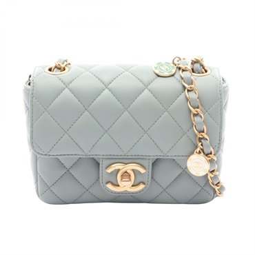 CHANEL Mini Matelasse Chain Shoulder Bag AS3738 Lambskin Green GHW Used CC Logo