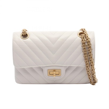 CHANEL 2.55 Chevron V Stitch Chain Shoulder Crossbody Bag AS0874 leather White