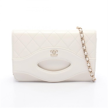 CHANEL Matelasse Chain Shoulder Crossbody Bag AP2703 leather White GHW Used CC