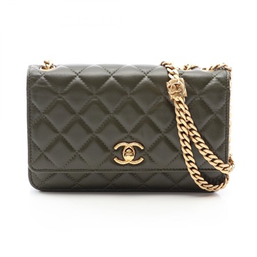 CHANEL Matelasse chain crossbody Shoulder Bag AP3043 Lambskin Olive Used GHW