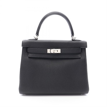 HERMES Kelly 25 shoulder Handbag D Togo leather Black Used Women SHW