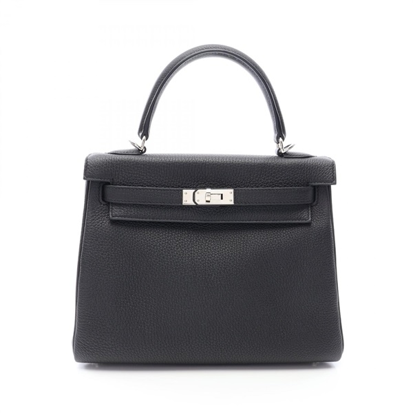 HERMES Kelly 25 shoulder Handbag D Togo leather Black Used Women SHW
