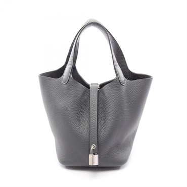 HERMES Picotin Lock PM Tote Handbag Clemence leather Gray Ardoise SHW Women K