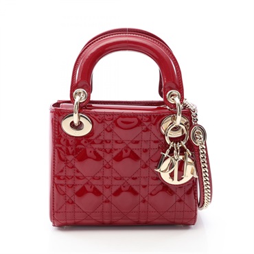 Christian Dior Lady Dior Mini Cannage 2WAY Shoulder Handbag Patent leather Red