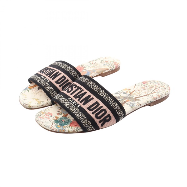 Christian Dior Dway Floral Pattern Sandals #36 1/2 canvas Black Pink Used