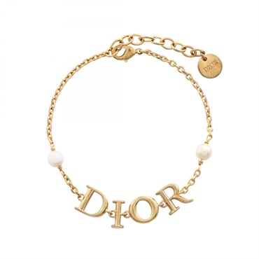 Christian Dior DIOR logo Bracelet Gold Plated Artificial pearl White Used Women