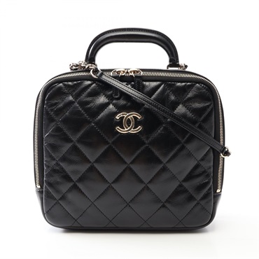 CHANEL Matelasse Top Handle Hand Shoulder Bag leather Black Used Women GHW CC