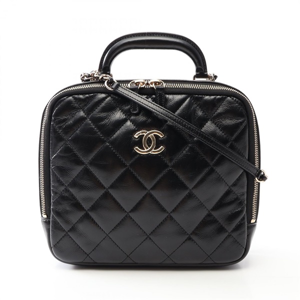 CHANEL Matelasse Top Handle Hand Shoulder Bag leather Black Used Women GHW CC