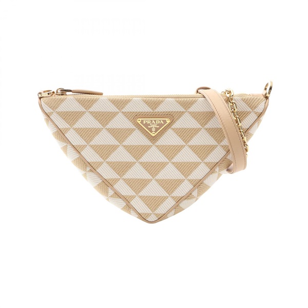 PRADA Triangle Shoulder Bag Pouch 1BC543 canvas leather Beige White Used Women