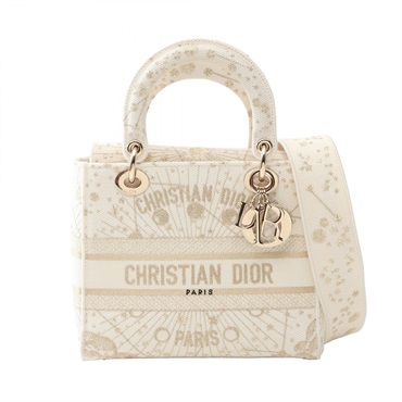 Chrisitan Dior LADY D-LITE Medium shoulder crossbody tote Handbag canvas White