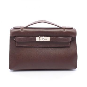 HERMES Pochette Kelly Mini Handbag Swift leather Brown Havane Used Women K SHW