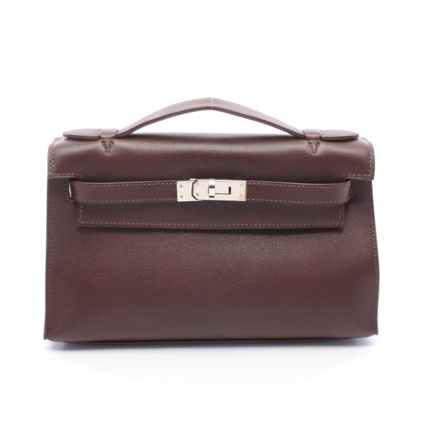 HERMES Pochette Kelly Mini Handbag Swift leather Brown Havane Used Women K SHW