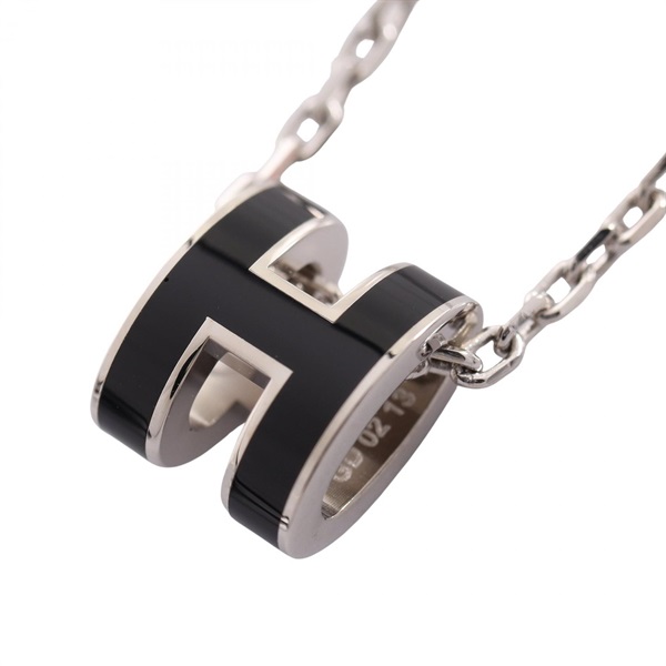HERMES MINI POP H Necklace Pendant metal Black Silver SHW Used Women