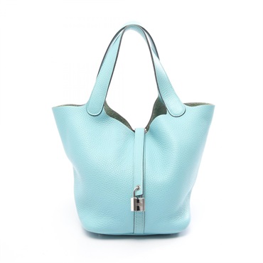 HERMES Picotin Lock MM tote Handbag A Taurillon Clemence Blue atoll Used SHW