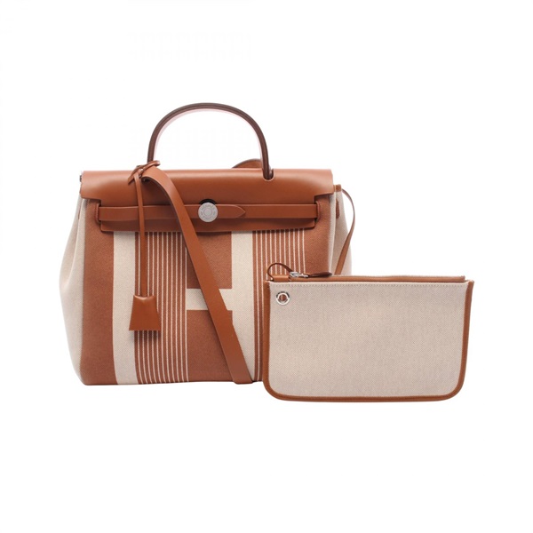 HERMES Herbag Zip PM Letourne H Vibration Shoulder Handbag canvas leather Used Y