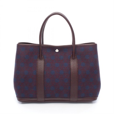 HERMES Garden Party PM Tote Handbag Toile So H canvas leather Bordeaux SHW Used