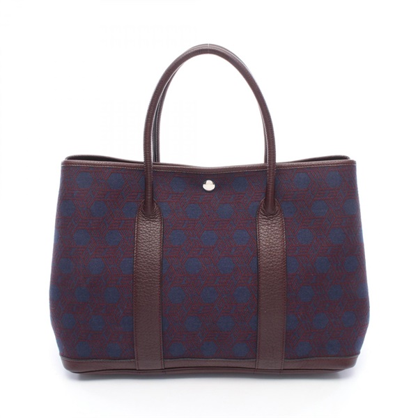 HERMES Garden Party PM Tote Handbag Toile So H canvas leather Bordeaux SHW Used