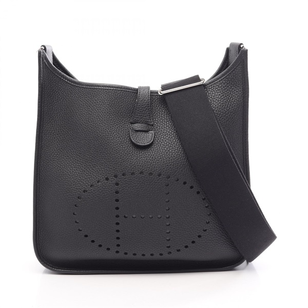 HERMES Evelyne III PM Shoulder Crossbody Bag Clemence leather Black SHW Used Z