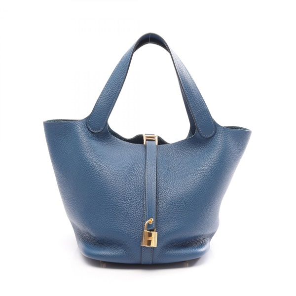 HERMES Picotin Lock MM Tote Handbag Clemence leather Blue Brighton GHW Used Y