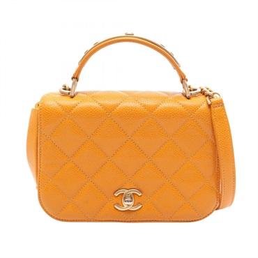 CHANEL Matelasse Top Handle 2WAY Chain Crossbody Handbag leather Orange GHW Used
