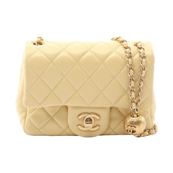 CHANEL Mini Matelasse Chain Shoulder Crossbody Bag Lamb leather Yellow GHW Used