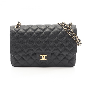 CHANEL Jumbo Matelasse 30 Classic Large W Flap Shoulder Bag leather BK Used GHW