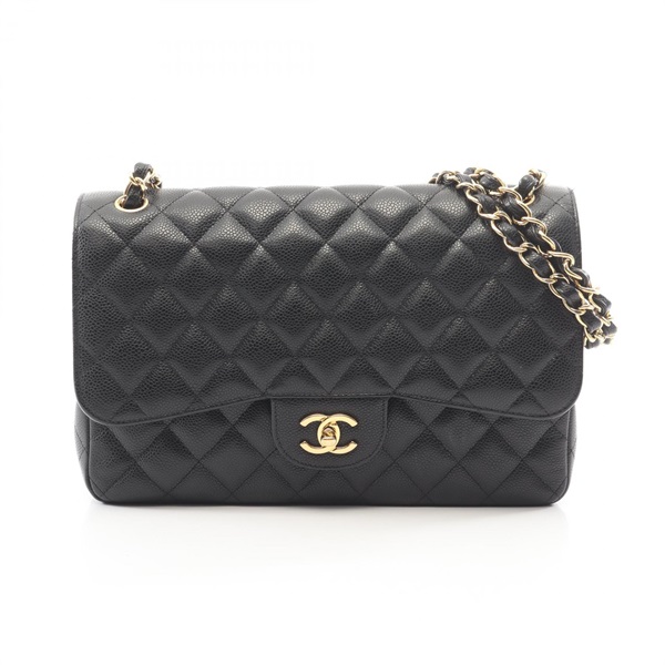 CHANEL Jumbo Matelasse 30 Classic Large W Flap Shoulder Bag leather BK Used GHW