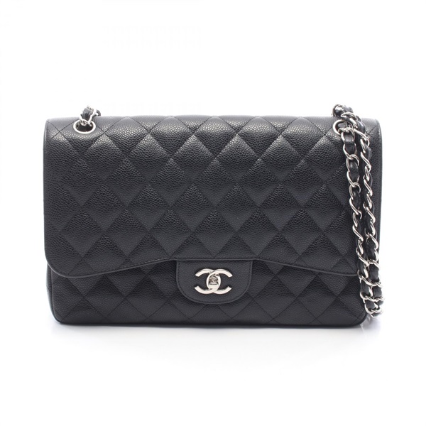 CHANEL Jumbo Matelasse 30 Classic Large W Flap Shoulder Bag leather BK SHW used