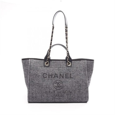 CHANEL Deauville Chain Sholder Tote Bag A66941 canvas leather Gray BK GHW Used