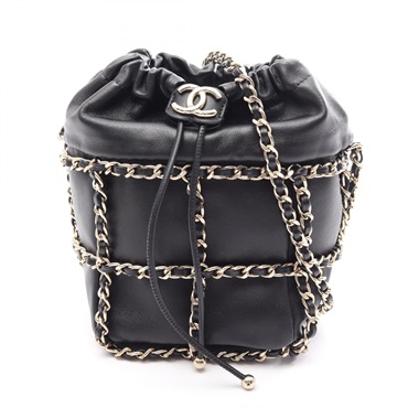 CHANEL COCO Mark Drawstring Purse Chain Crossbody Bag AS2313 leather BK GHW Used